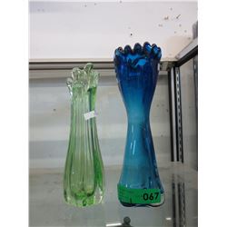 2 Vintage coloured glass vases