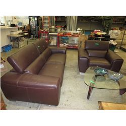 NEW - Brown leather sofa & chair