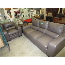 NEW - Grey leather sofa & chair
