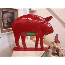 Red folk art pig sculpture - metal