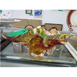 1970's Art glass bowl - clear to amber