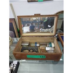 Trinket box of vintage lighters, etc.