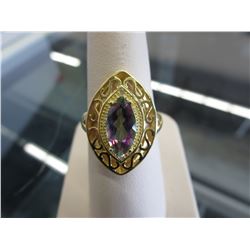 Mystic Topaz & Diamond ring - Marquis cut
