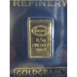 Gold Bar. - 0.5 grams of 999.9 Gold