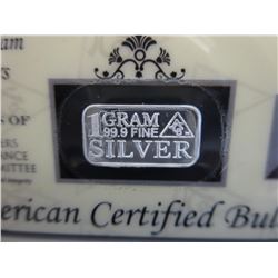 10 x 2014 Silver Bars, each bar 1 g of .999 silver
