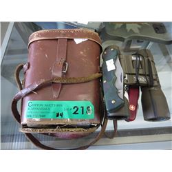 2 Pairs of binoculars & 2 folding knives