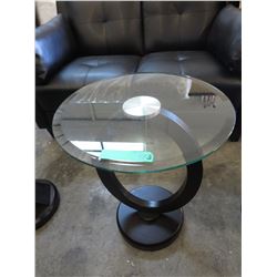 NEW round glass top side table
