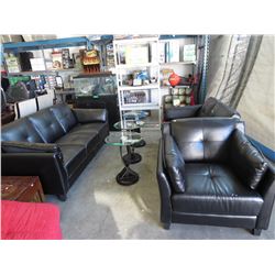 NEW-3 pc black leather living room suite