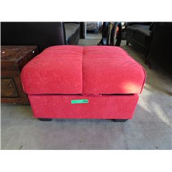Red velour storage ottoman