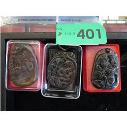 3 x Carved Agate pendants - Oriental motif