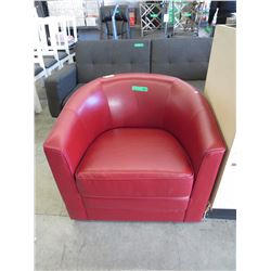 NEW - Red Leather Swivel Tub Chair
