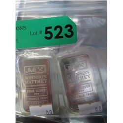 2 Johnson Matthey 1 oz. .999 fine silver bars