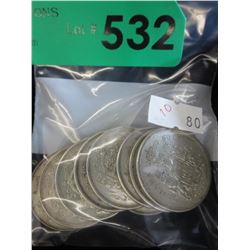 10 Canadian Silver 50 Cent pieces -1950's