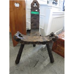 Vintage - Carved wood spinning wheel chair