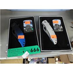 2 New folding knife & lighter sets