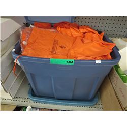 Tote of bright orange toddler size raingear