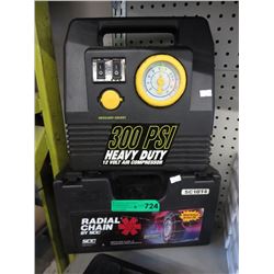 Tire chains & a 12V compressor