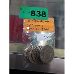 8 Canadian .50 cent coins - Various years