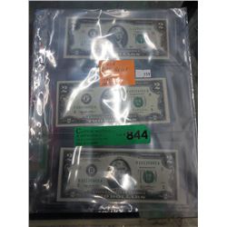 3 USA $2 bills - 1976, 1995, 2003