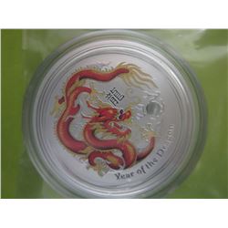 Very rare 2012 .999 Silver Colourized Dragon coin