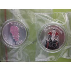 2 x Rare Colourized .999 Silver art rounds