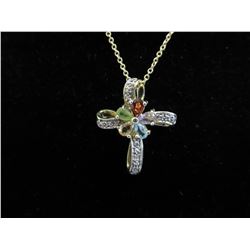 Multi-gemstone cross pendant set with Diamond