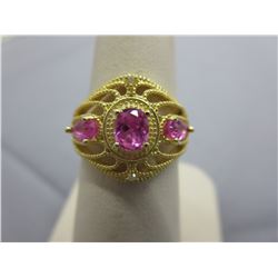 Sterling Silver Pink Quartz ring set w/ 2 Diamonds