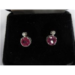 Ruby & Diamond Earrings set in Sterling Silver