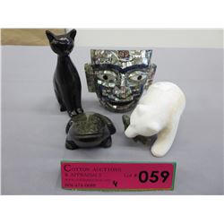 3 Statuettes and 1 small abalone mask