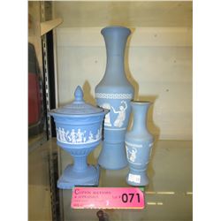 3 Wedgwood style glass items