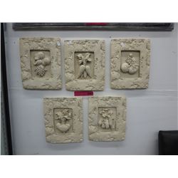 5 Plaster wall plaques - fruit & vegetable theme