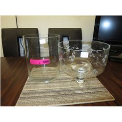 Hand etched pedestal glass bowl & glass vase