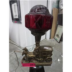 Carriage lamp w/ red glass shade