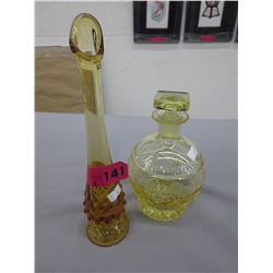 Fenton bud vase & etched glass decanter