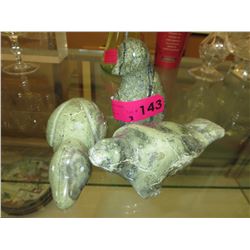 3 Eskimo art carvings - 2 w/ stickers