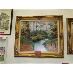 Framed landscape print on board