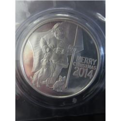 2014 Merry Christmas Santa & Pets Silver Round