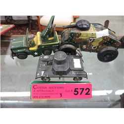 3 Tin toy cars - one with key