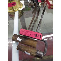 3 Vintage ice hooks with wood handles