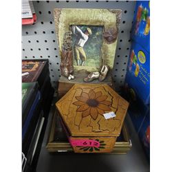 2 Trinket boxes & 3 framed pictures