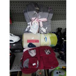 3 New fleece robes & a throw