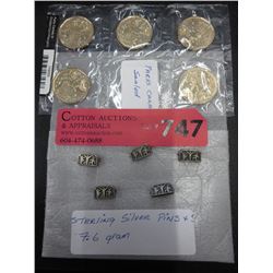 5 Sterling silver pins & 5 CDN Parks loonies