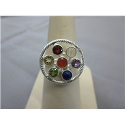 Sterling Silver ring set w/ 7 different gemstones