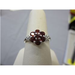 Garnet & Diamond flower design custom ring