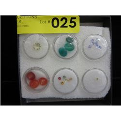 6 Gem jars: assorted gemstones & Diamonds
