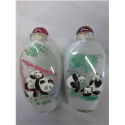 2 Hand painted Panda Bear motif snuff bottles