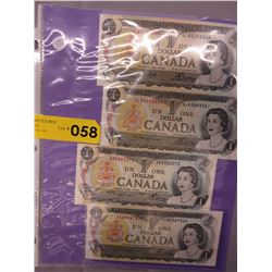 4 x Uncirculated Old Canadian $1 Bills