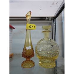 Fenton vase & hand cut decanter - Amber coloured