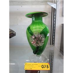 Cased glass art vase w/ applied flower