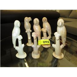 5 Carved stone parrot statues